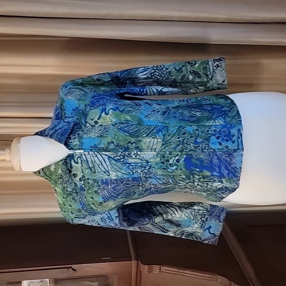 Ruby Rd. Petites Zip-Up Jacket Blue Green Abstract - Picture 1 of 8